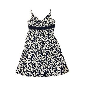 Ann Taylor Silk Navy Blue White Spaghetti Strap Slip A-Line Dress Size 12 NEW